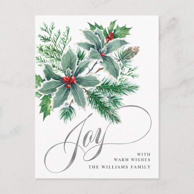 Cartes Pour Fêtes Annuelles JOY Festive Holly Berry Salutation de Noël (Devant)