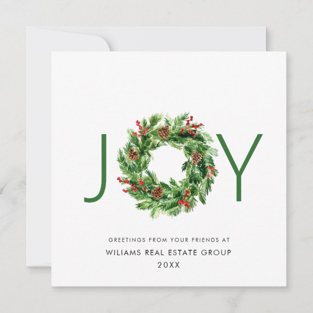 Cartes Pour Fêtes Annuelles JOY Festive Holly Berry Wreath voeux de Noël (Devant)