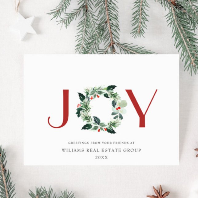 Cartes Pour Fêtes Annuelles JOY Festive Holly Berry Wreath voeux de Noël (Créateur téléchargé)