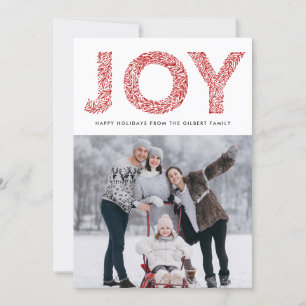 Cartes Pour Fêtes Annuelles JOY Foliage Typographie Rouge Noël Photo