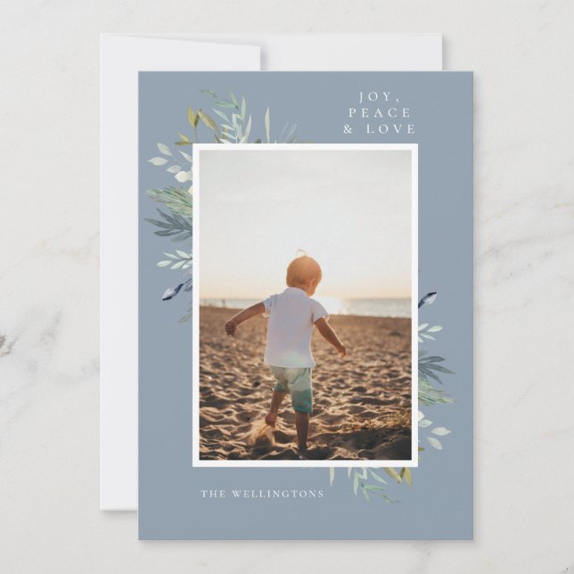 Cartes Pour Fêtes Annuelles Joy Hiver Foliage simple photo bleu (Devant)
