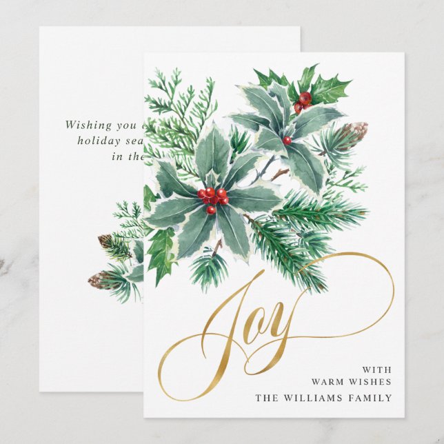 Cartes Pour Fêtes Annuelles JOY Holly Berry Succursale Noël Salutation (Devant / Derrière)