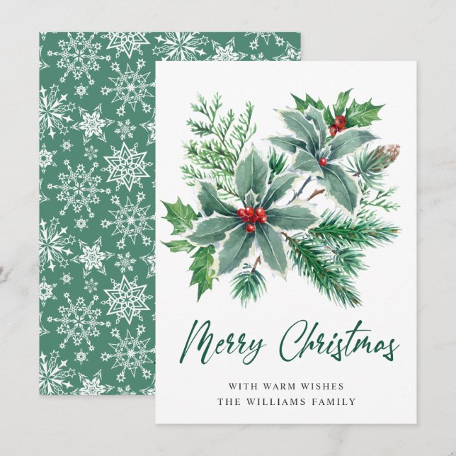 Cartes Pour Fêtes Annuelles JOY Holly Berry Succursale Noël Salutation (Devant / Derrière)
