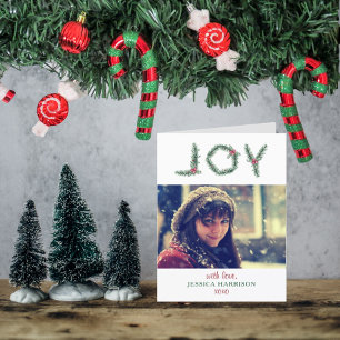 Cartes Pour Fêtes Annuelles "Joy" Holly Branches Photo Noël