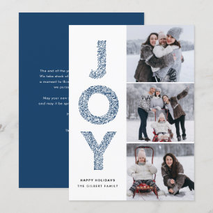 Cartes Pour Fêtes Annuelles JOY Lettering Blue Christmas Photo Collage