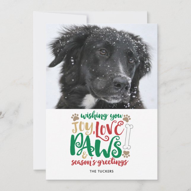 Cartes Pour Fêtes Annuelles Joy Love Paws Chien Bonnes Fêtes Photo Rouge (Devant)