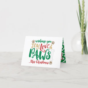 Cartes Pour Fêtes Annuelles Joy Love Paws Chien Joyeux Noël Rouge et Vert