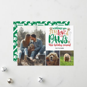 Cartes Pour Fêtes Annuelles Joy Love Paws Happy Holidays Chien Rouge Vert 3 Ph
