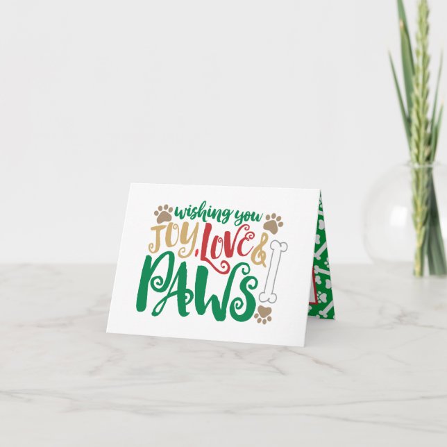 Cartes Pour Fêtes Annuelles Joy Love Paws Peace Chien Empreintes de pattes Red (Devant)