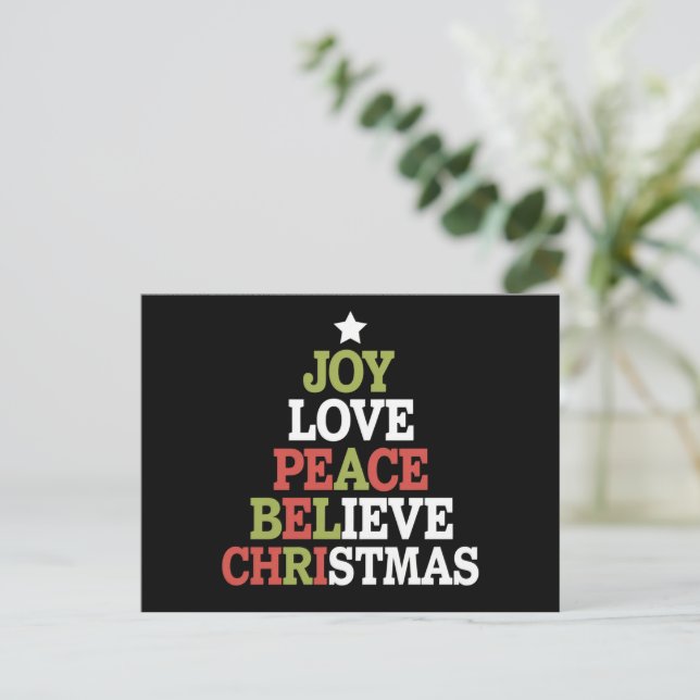 Cartes Pour Fêtes Annuelles Joy Love Peace Believe Christmas Tree Family (Debout devant)