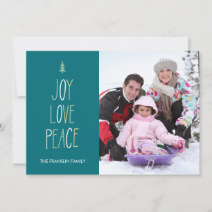Cartes Pour Fêtes Annuelles Joy, Love & Peace Hand Lettered Holiday Photo Card
