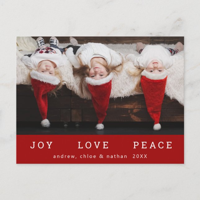 Cartes Pour Fêtes Annuelles JOY LOVE PEACE Noël Funny Photo Rouge (Devant)