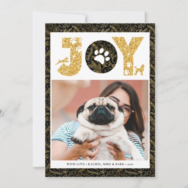 Cartes Pour Fêtes Annuelles JOY Paws Gold | Amateurs d'animaux de compagnie Pi (Devant)