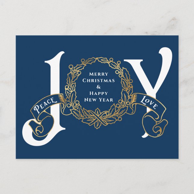 Cartes Pour Fêtes Annuelles Joy Peace Love Blue Team Photo Entreprise Noël (Devant)