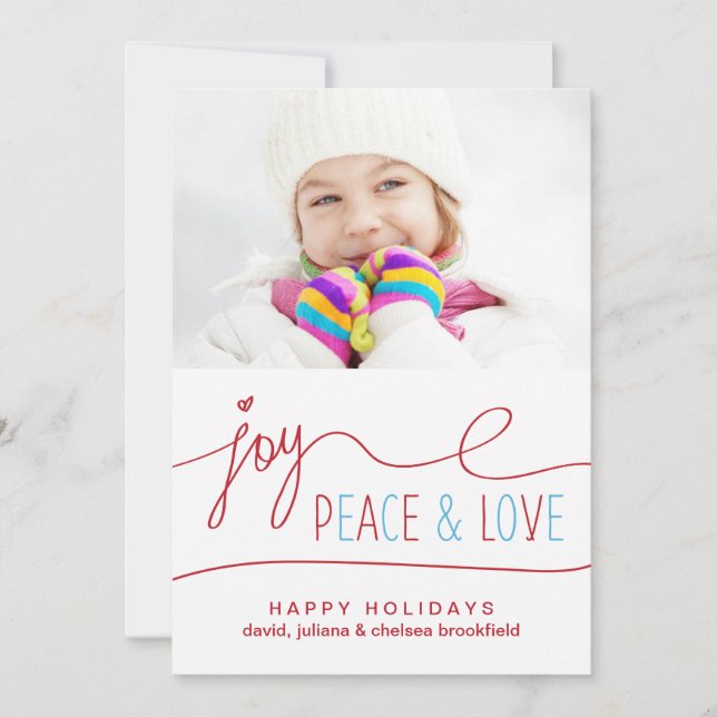 Cartes Pour Fêtes Annuelles Joy Peace & Love Christmas Letter Photo Flat Card (Devant)