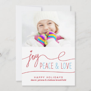Cartes Pour Fêtes Annuelles Joy Peace & Love Christmas Letter Photo Flat Card