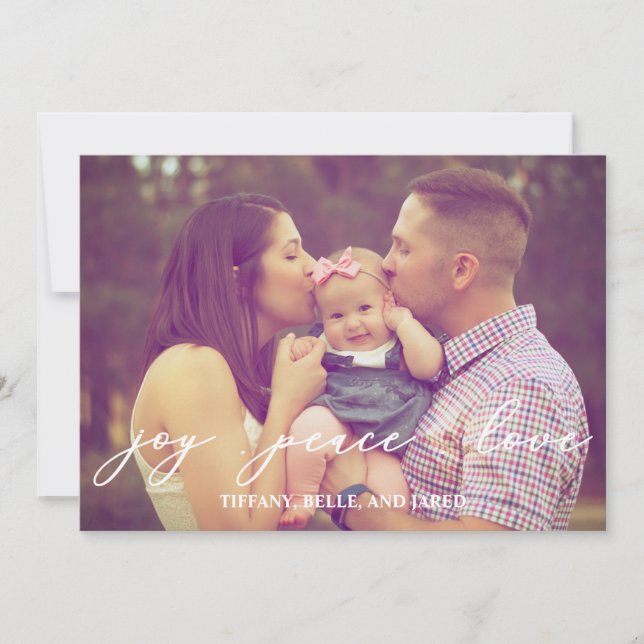 Cartes Pour Fêtes Annuelles Joy Peace Love Modern Script Family Photo (Devant)
