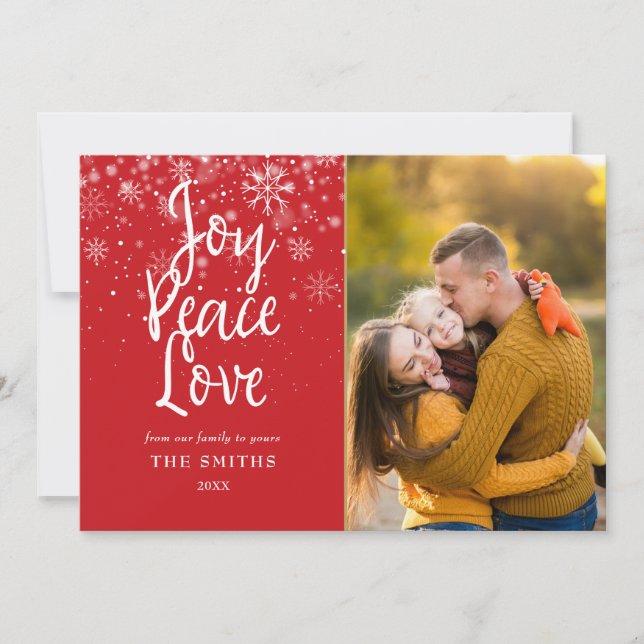 Cartes Pour Fêtes Annuelles Joy Peace Love Script Snowflakes Photo Christmas (Devant)