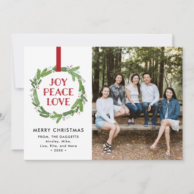 Cartes Pour Fêtes Annuelles Joy Peace Love Wreath (Devant)