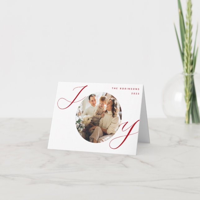 Cartes Pour Fêtes Annuelles Joy Photo Noël Rouge Script Noël (Devant)