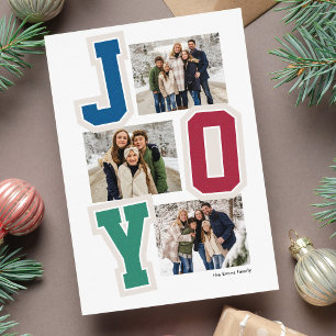 Cartes Pour Fêtes Annuelles Joy preppy patches coloré trois photo Noël