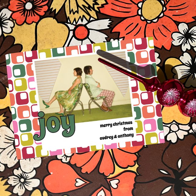 Cartes Pour Fêtes Annuelles Joy Retro 1970 Lettering Photo Christmas (Créateur téléchargé)