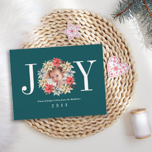 Cartes Pour Fêtes Annuelles Joy Simple Agritourisme Poinsettia Wreath and Phot