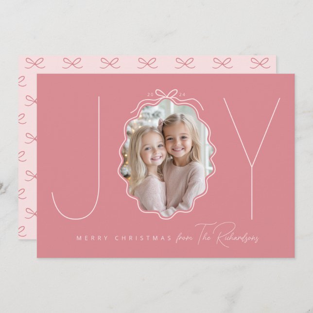 Cartes Pour Fêtes Annuelles JOY Simple Bow Wavy Photo Noël (Devant / Derrière)