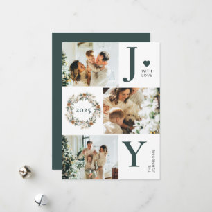 Cartes Pour Fêtes Annuelles Joy Stylish 3 Photo Collage   Noël vert foncé
