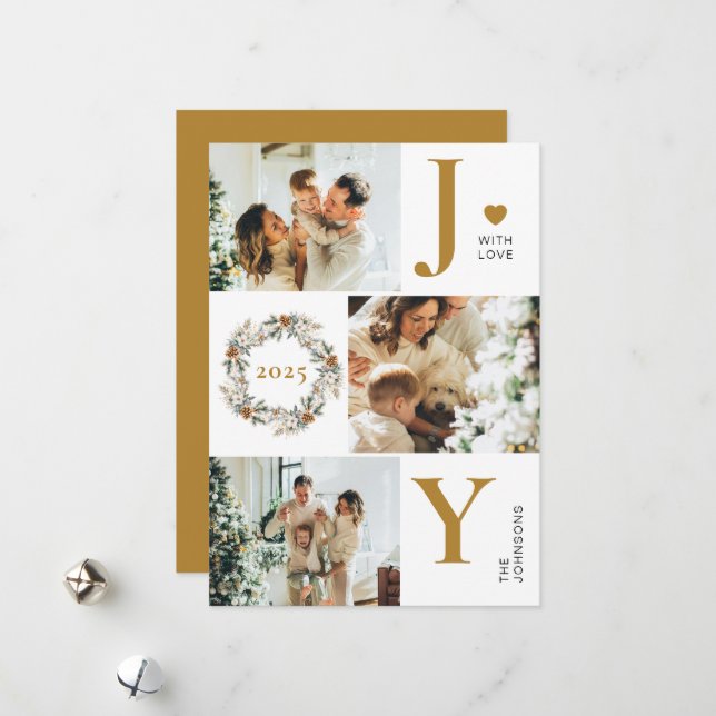 Cartes Pour Fêtes Annuelles Joy Stylish Modern Photo Collage | Noël or (Devant/Arrière en situation)