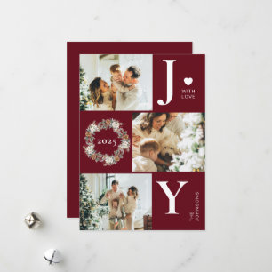 Cartes Pour Fêtes Annuelles Joy Stylish Modern Photo Collage   Noël rouge