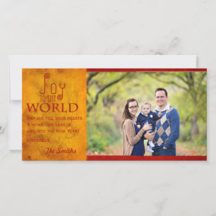 Cartes Pour Fêtes Annuelles Joy to the World Holiday 8x4 Crimson & Gold