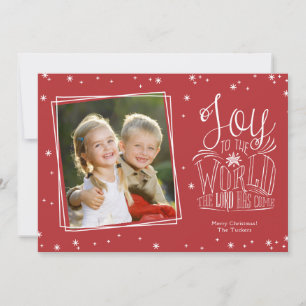 Cartes Pour Fêtes Annuelles Joy to the World manuscrit rouge photo Noël