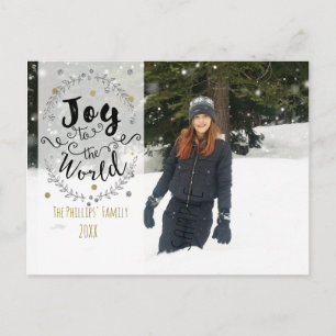 Cartes Pour Fêtes Annuelles Joy to the World Rustic Silver Gold Holiday Photo