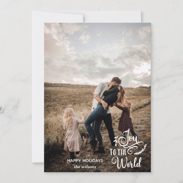 Cartes Pour Fêtes Annuelles Joy To The World Script Photo personnalisée (Devant)