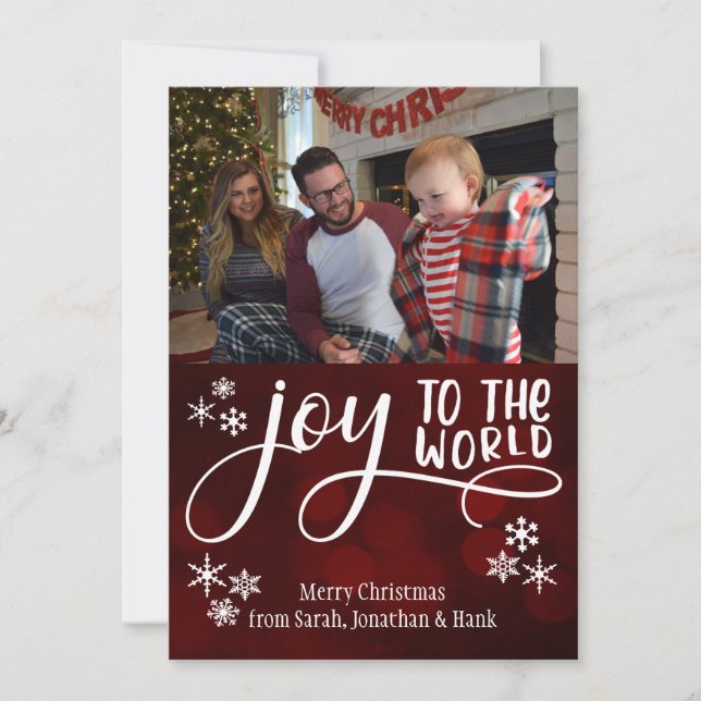 Cartes Pour Fêtes Annuelles Joy to the World, Snowflakes & Your Photo (Devant)