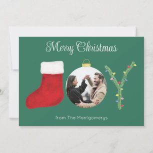 Cartes Pour Fêtes Annuelles JOY Typographie Moderne Aquarelle Noël Vert