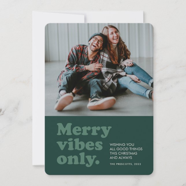 Cartes Pour Fêtes Annuelles Joy vibes seulement retro vert photo (Devant)