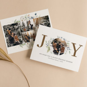 Cartes Pour Fêtes Annuelles Joy Watercolor Wreath Circle Photo