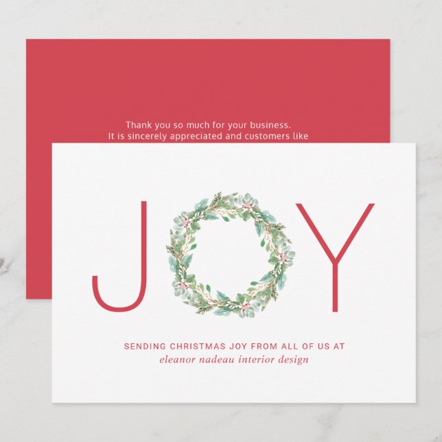 Cartes Pour Fêtes Annuelles Joy Wreath Élégante Entreprise Noël d'entreprise (Devant / Derrière)