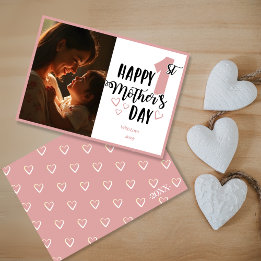 Cartes Pour Fêtes Annuelles Joyeuse 1ère fête des mères en rose avec coeur & p