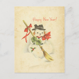 Cartes Pour Fêtes Annuelles Joyeuse Année Boule de Neige Vintage Nœud Rouge Ba