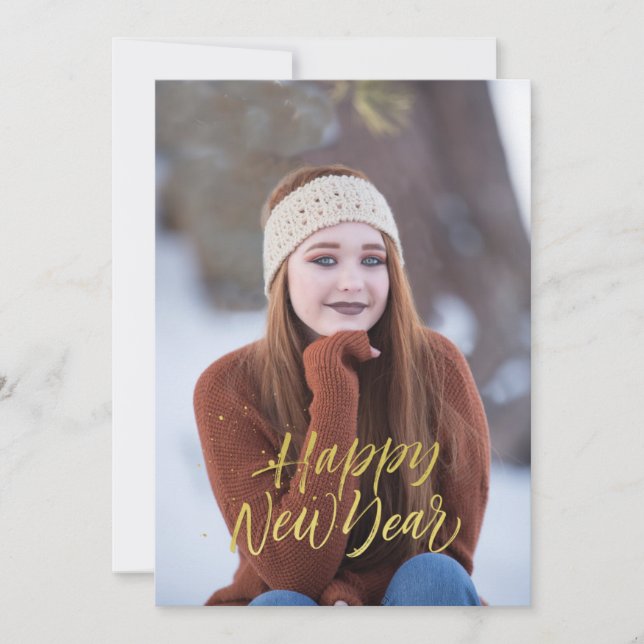 Cartes Pour Fêtes Annuelles Joyeuse Année Faux Script Or (Devant)