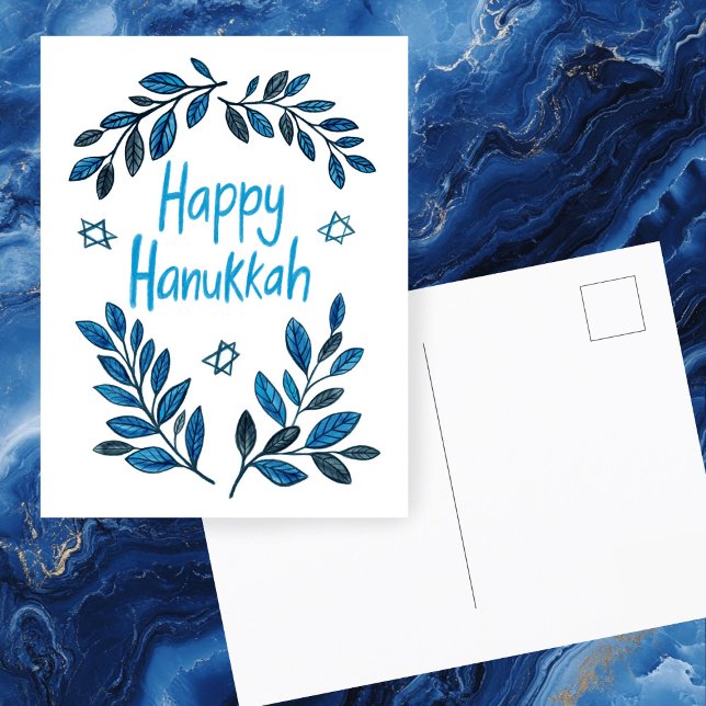 Cartes Pour Fêtes Annuelles Joyeuse aquarelle botanique Hanoukka (Happy Hanukkah Botanical Watercolor Holiday Postcard
)