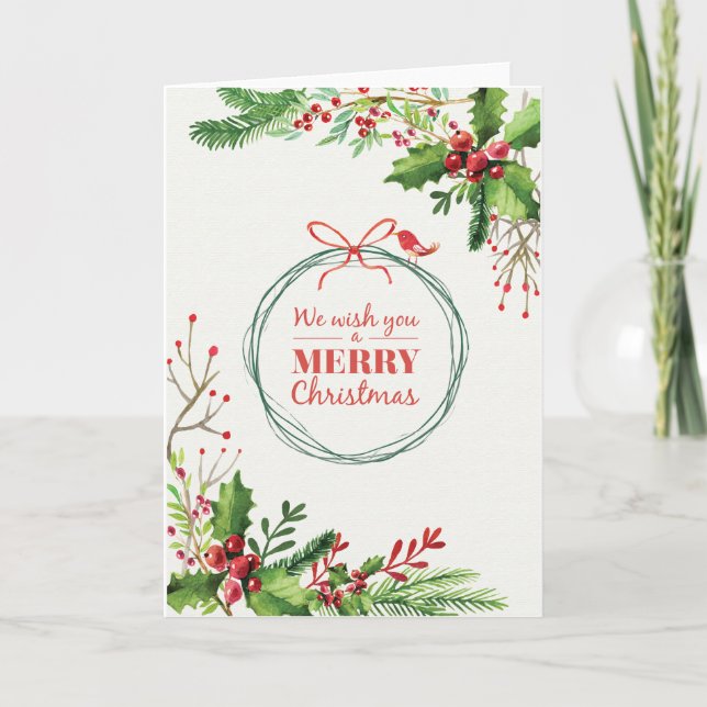 Cartes Pour Fêtes Annuelles Joyeuse aquarelle de Noël peinte mistletoe (Devant)