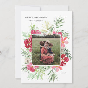 Cartes Pour Fêtes Annuelles Joyeuse aquarelle de Noël Wreath botanique d'hiver