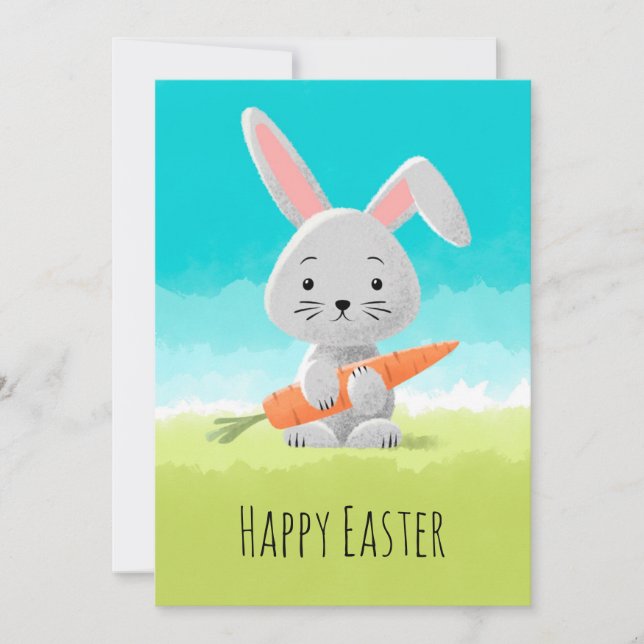 Cartes Pour Fêtes Annuelles Joyeuse aquarelle de Pâques mignonne lapin carotte (Devant)