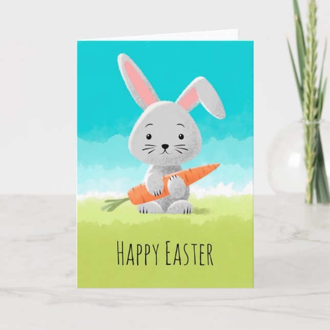 Cartes Pour Fêtes Annuelles Joyeuse aquarelle de Pâques mignonne lapin carotte (Devant)