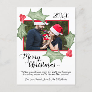 Cartes Pour Fêtes Annuelles Joyeuse aquarelle Noël Feuilles Holly avec photo