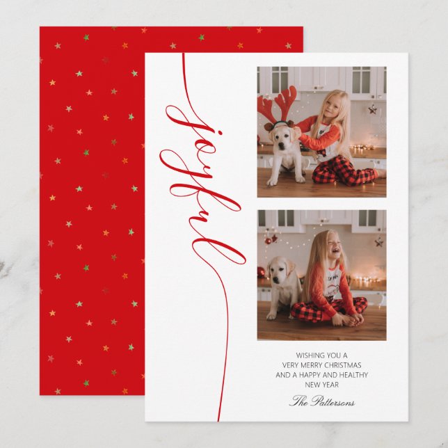 Cartes Pour Fêtes Annuelles Joyeuse calligraphie de Noël Script Photo (Devant / Derrière)